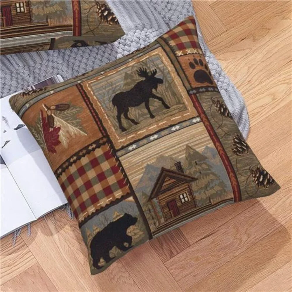 Set of 2 Square 18x18 inch Retro Brown Throw Pillow Covers Rustic Lodge